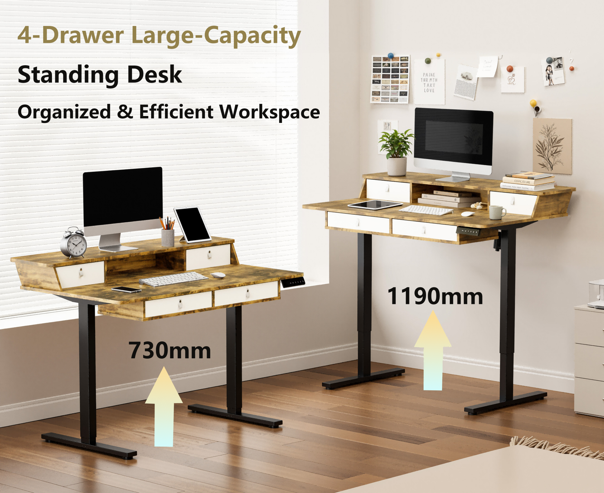 4-Drawer Large-Capacity Standing Desk - Ergonomic Electric Desk