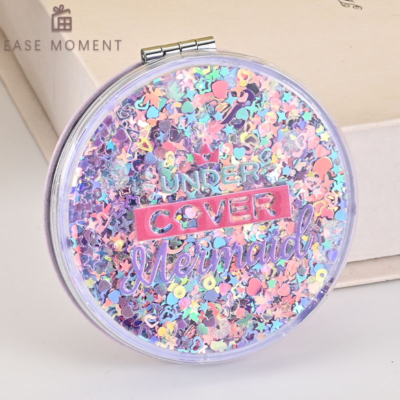 Mini Merror Dreamy Glitter Round Plastic Makeup Mirror Shimmering Vanity