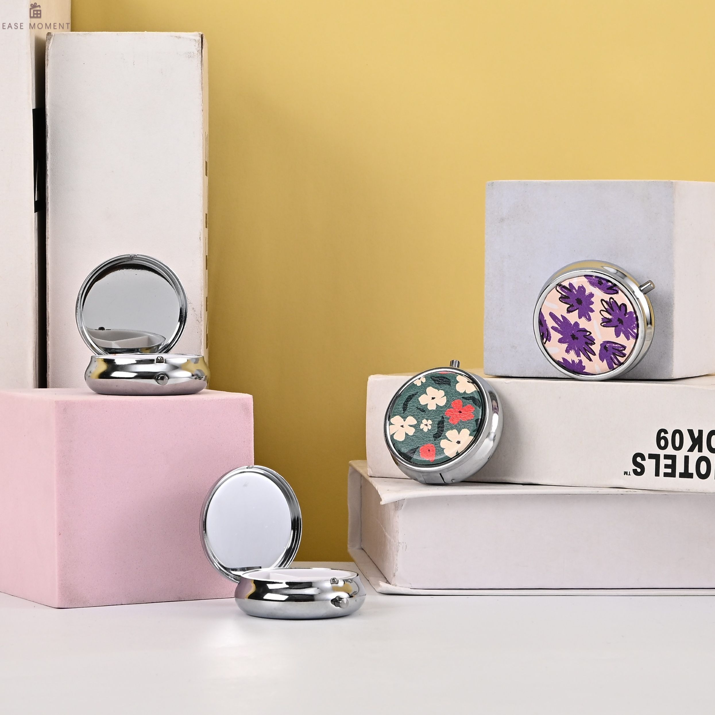 Premium Round Dual-Use Box Mirror Cosmetic Mirror & Small Pill Case