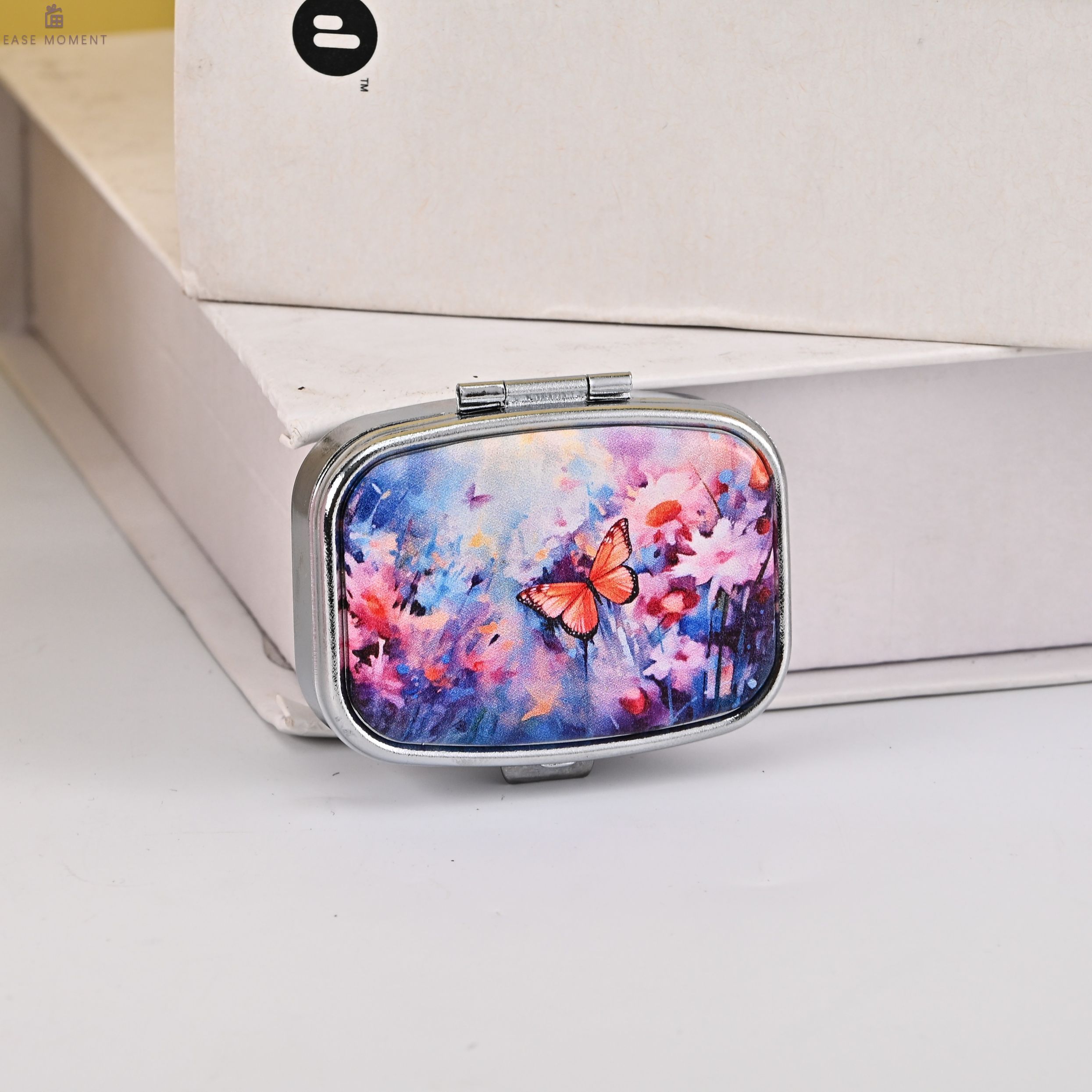 Rectangular 2-in-1 Box Mirror Makeup Mirror & Pill Case Ease Moment