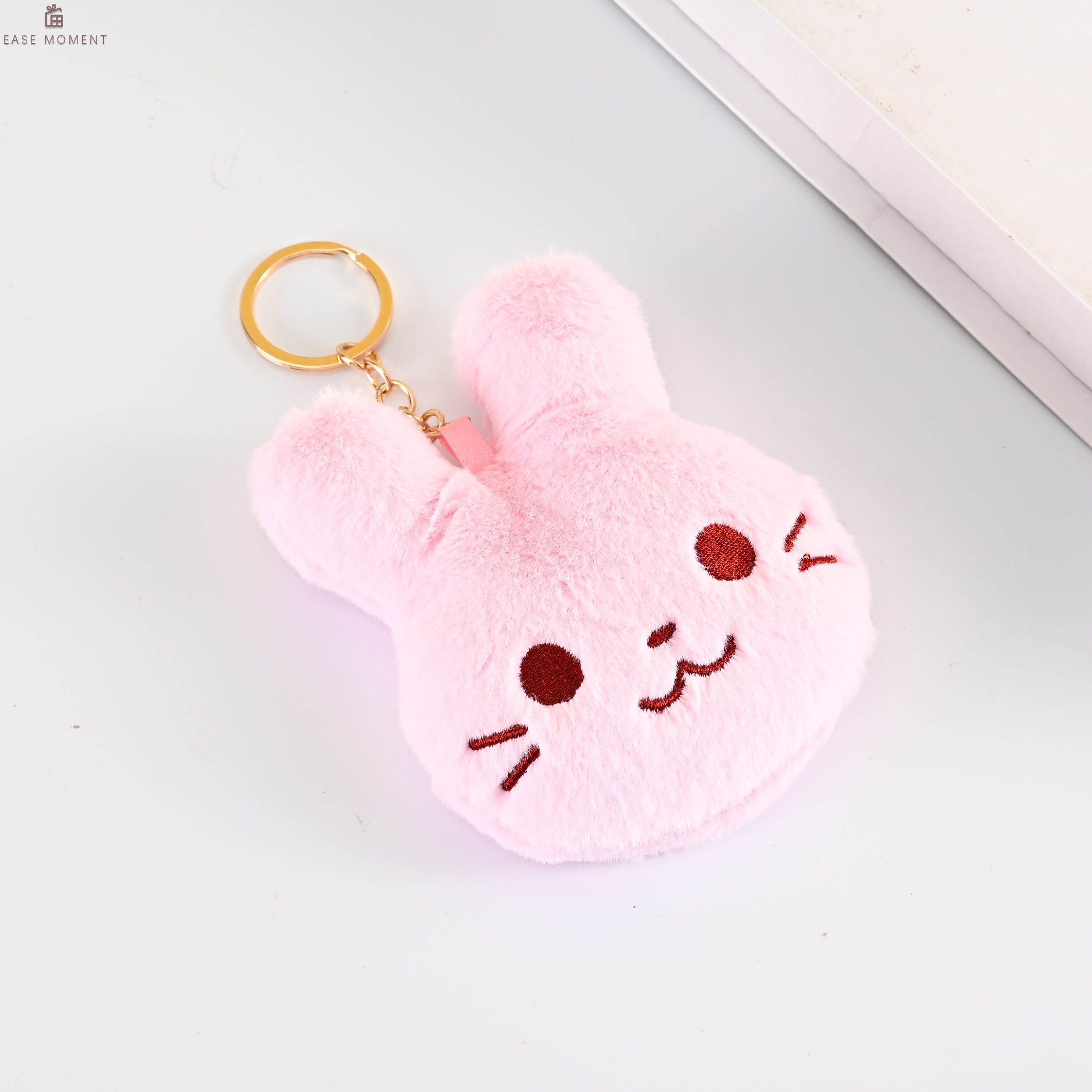 Plush Embroidery Rabbit Bag Mirror - Cute Portable Keychain Accessory