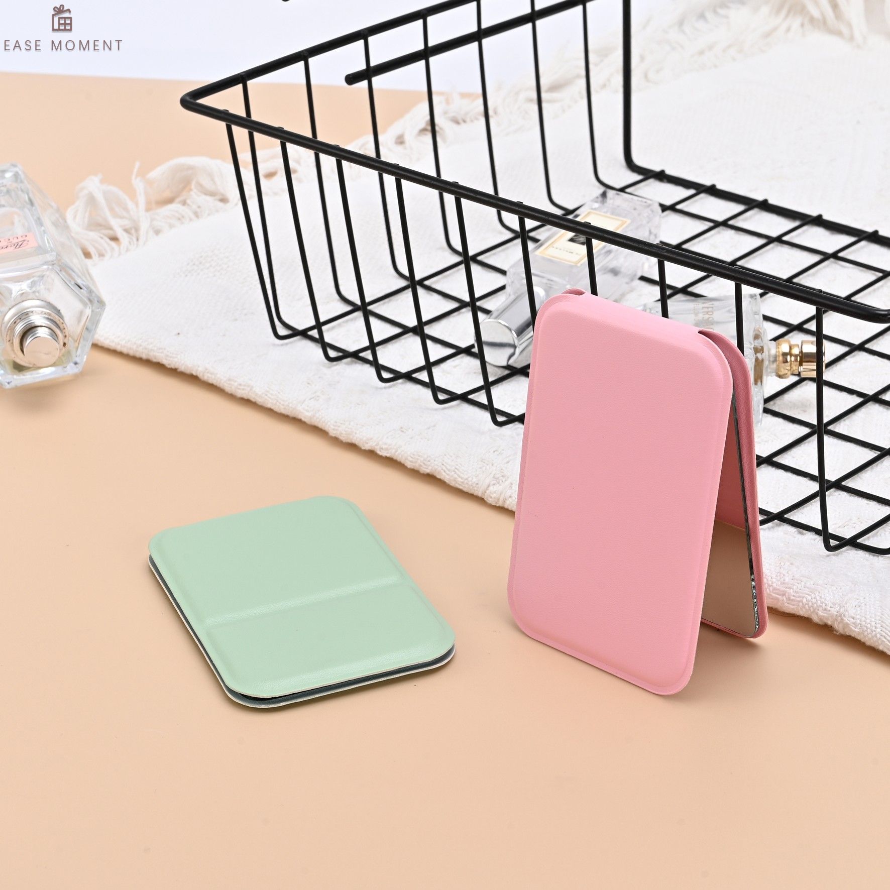 Solid Color PU Folding Desk Portable Makeup Mirror - Cute Handy Little ...