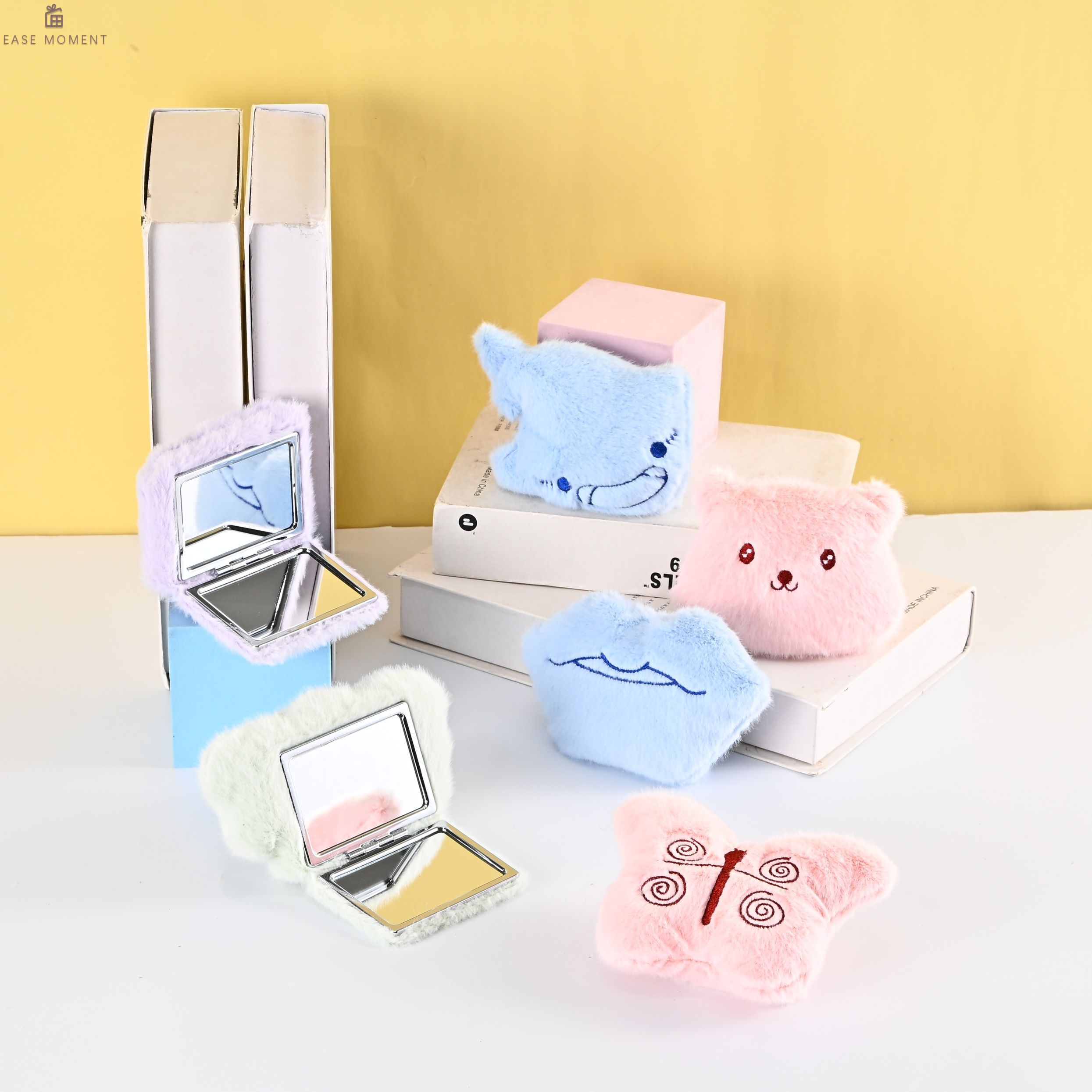 Cotton-filled embroidered toy makeup mirror