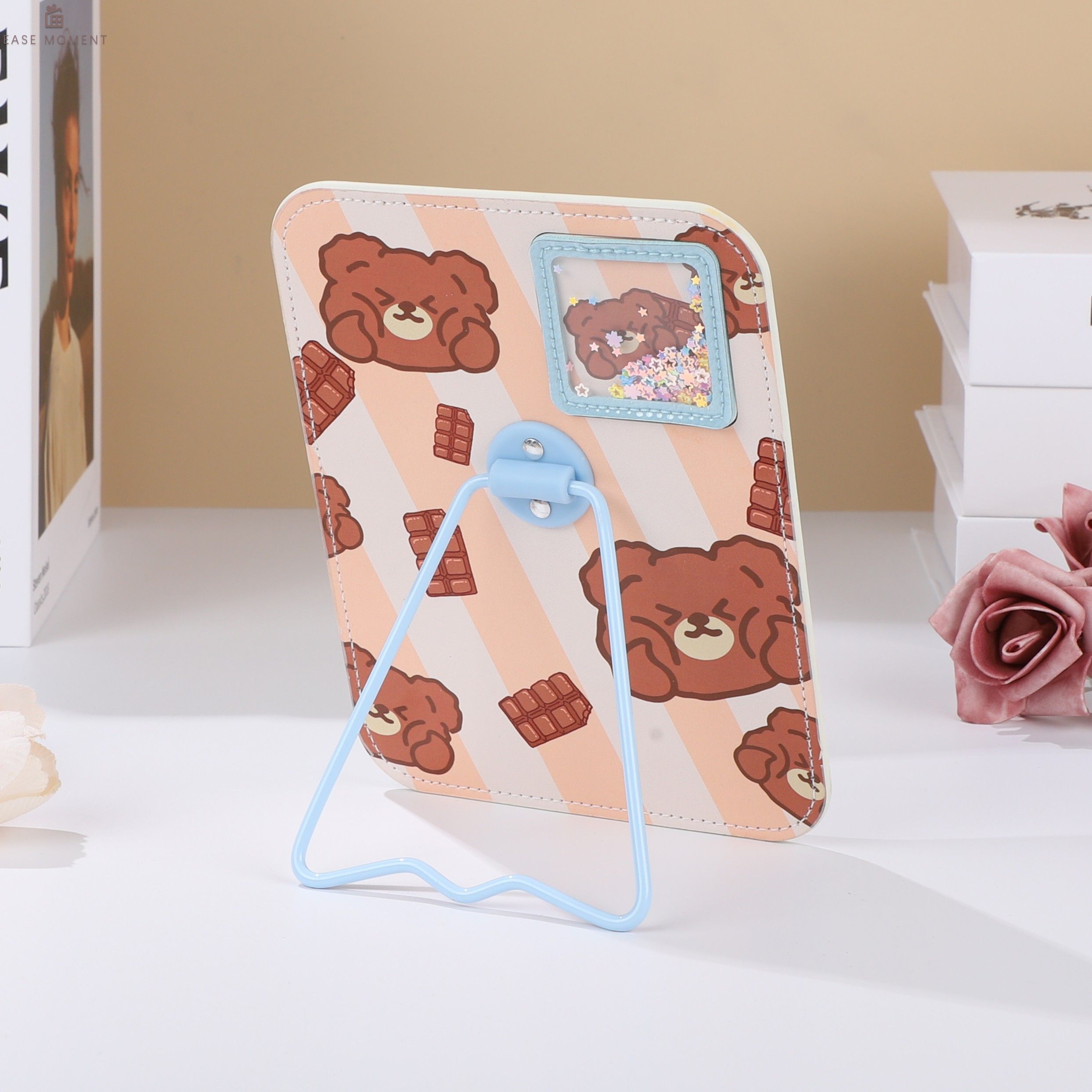 Glass & PU Foldable Desktop Mirror with Iron Stand - Durable & Stylish
