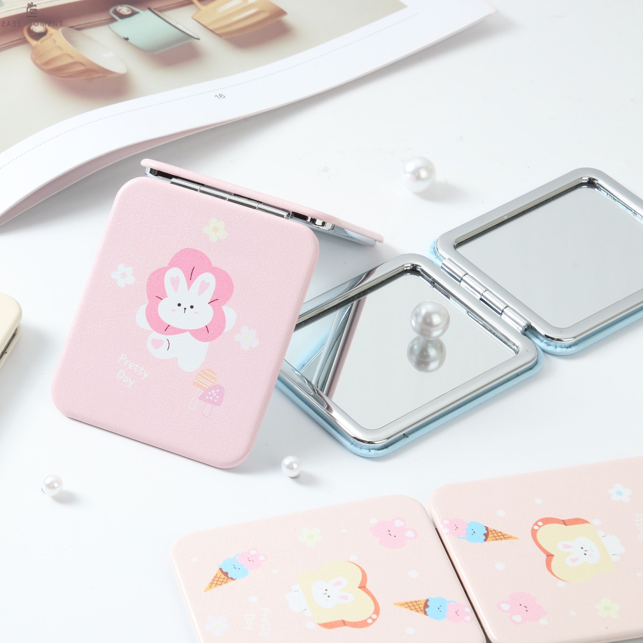 Wholesale Small Rectangular Double-Sided Leather Pocket Mirror