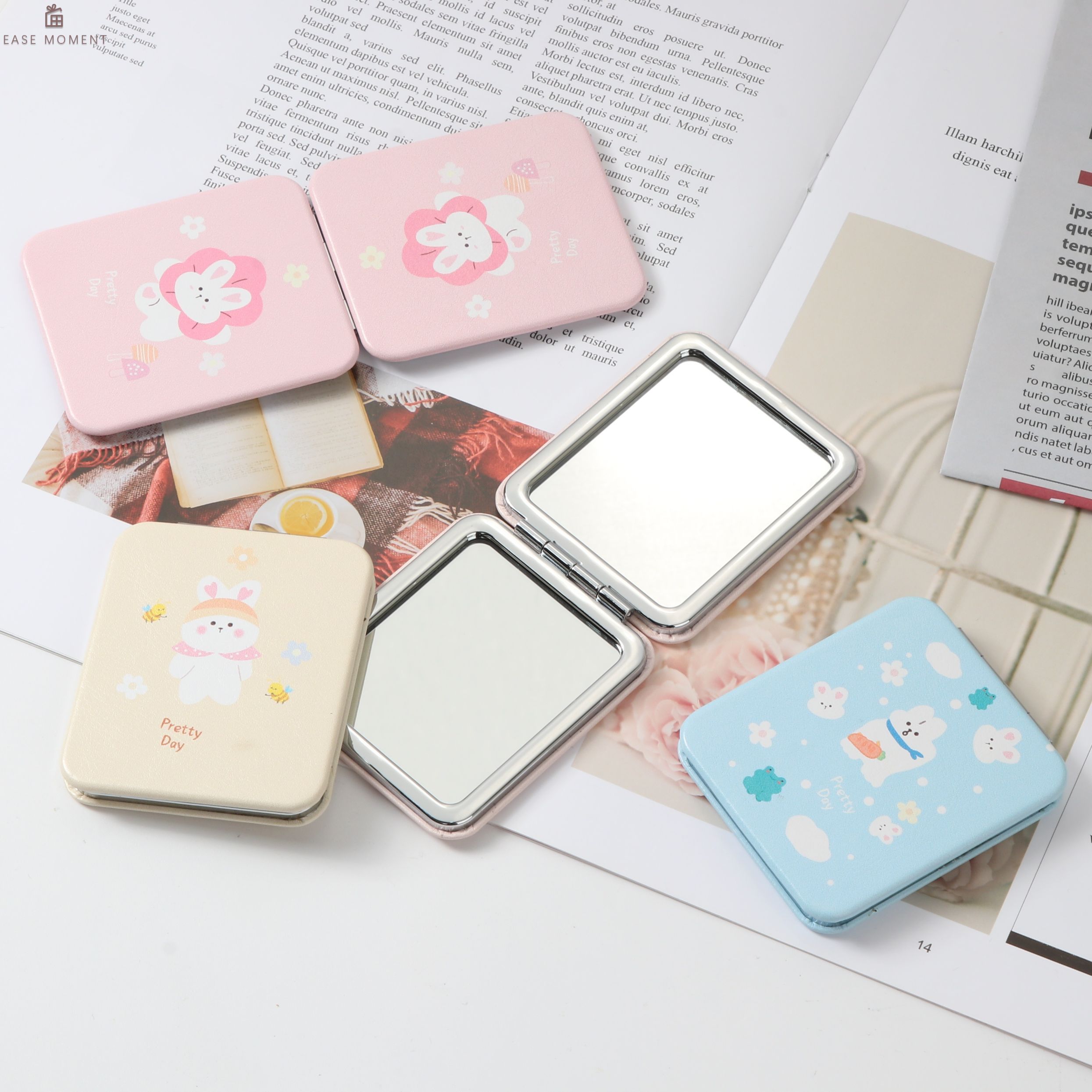 Wholesale Small Rectangular Double-Sided Leather Pocket Mirror