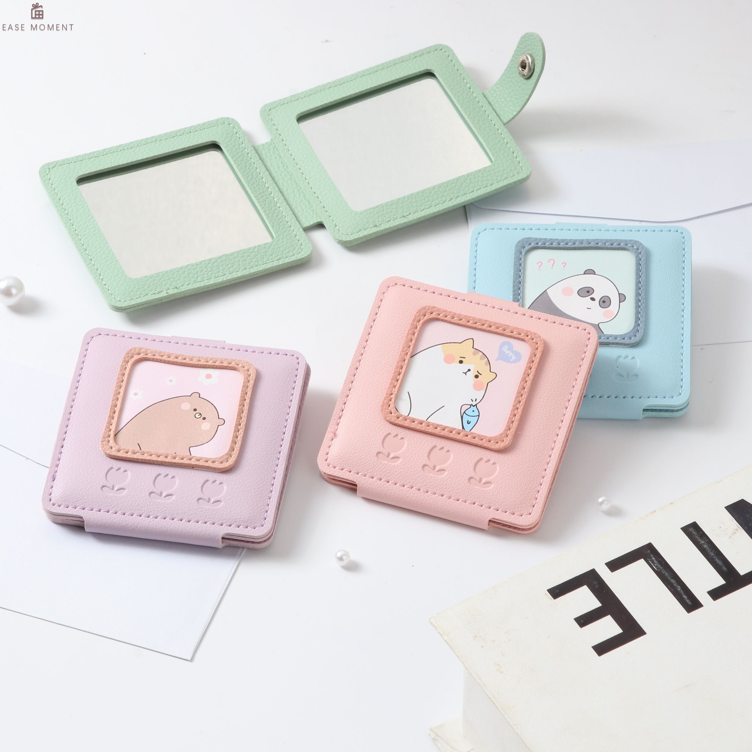 Leather Stitched Folding Mirror