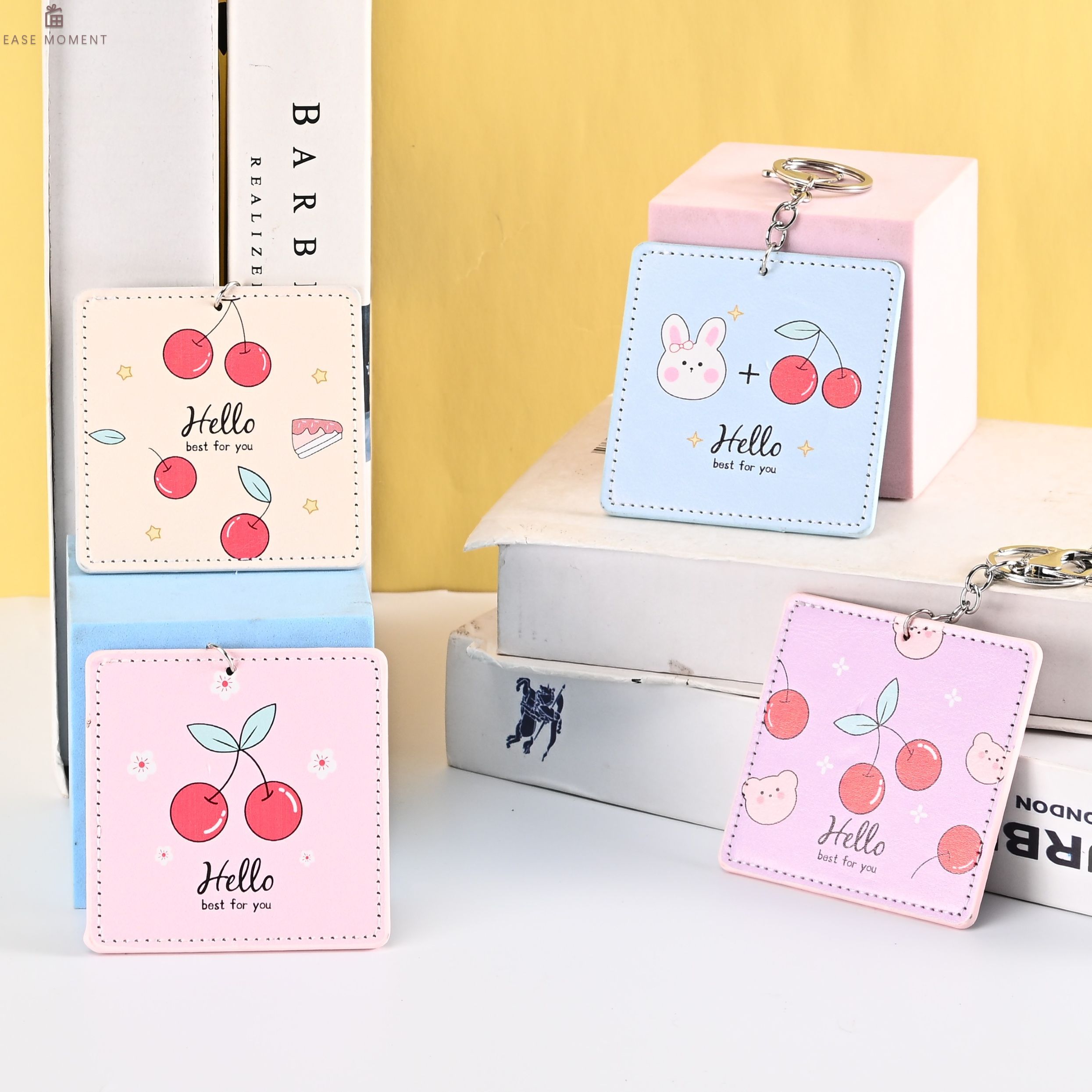 Square Cherry Bunny Keychain Mirror: Cute Portable Accessory