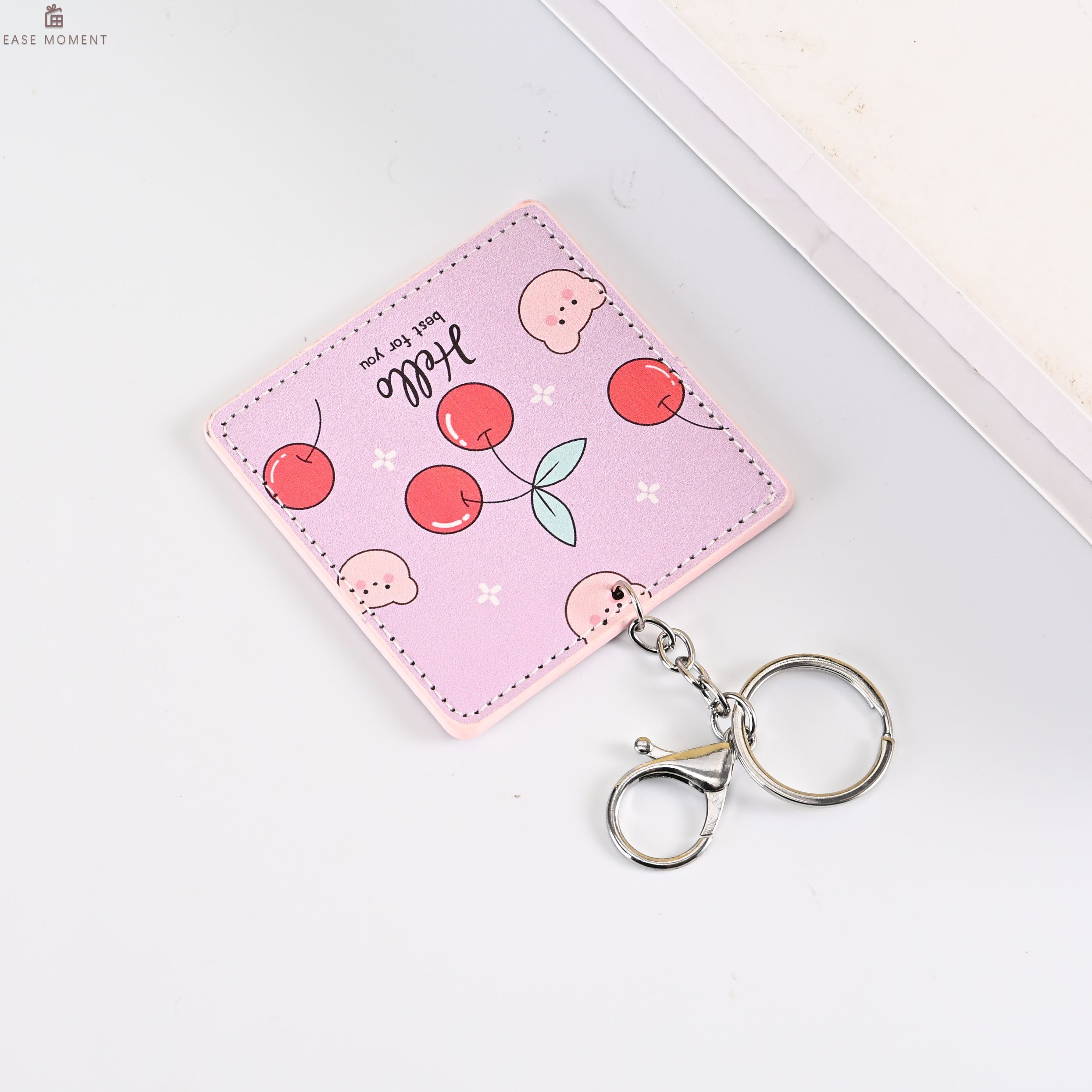 Square Cherry Bunny Keychain Mirror: Cute Portable Accessory
