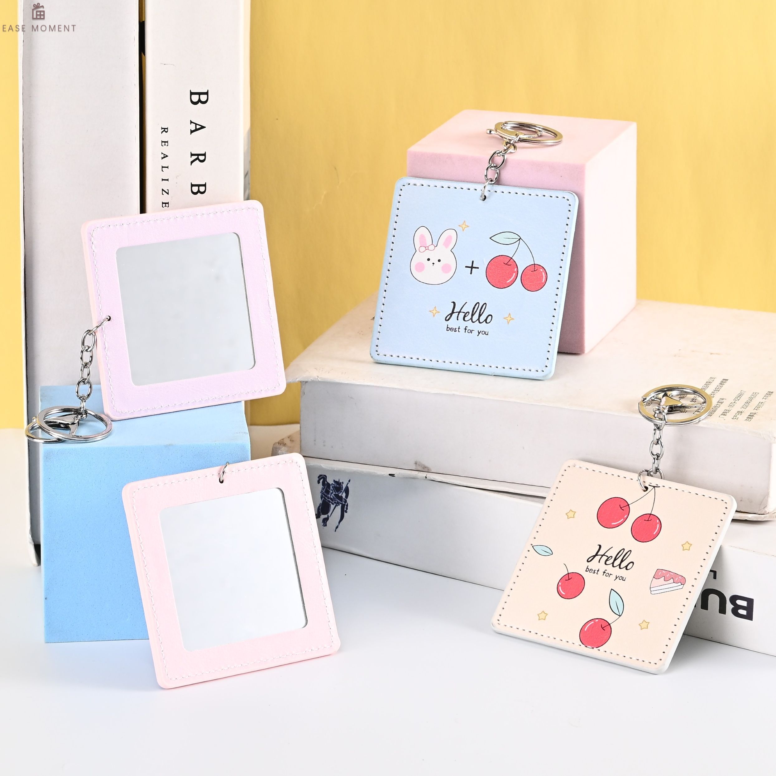 Square Cherry Bunny Keychain Mirror: Cute Portable Accessory