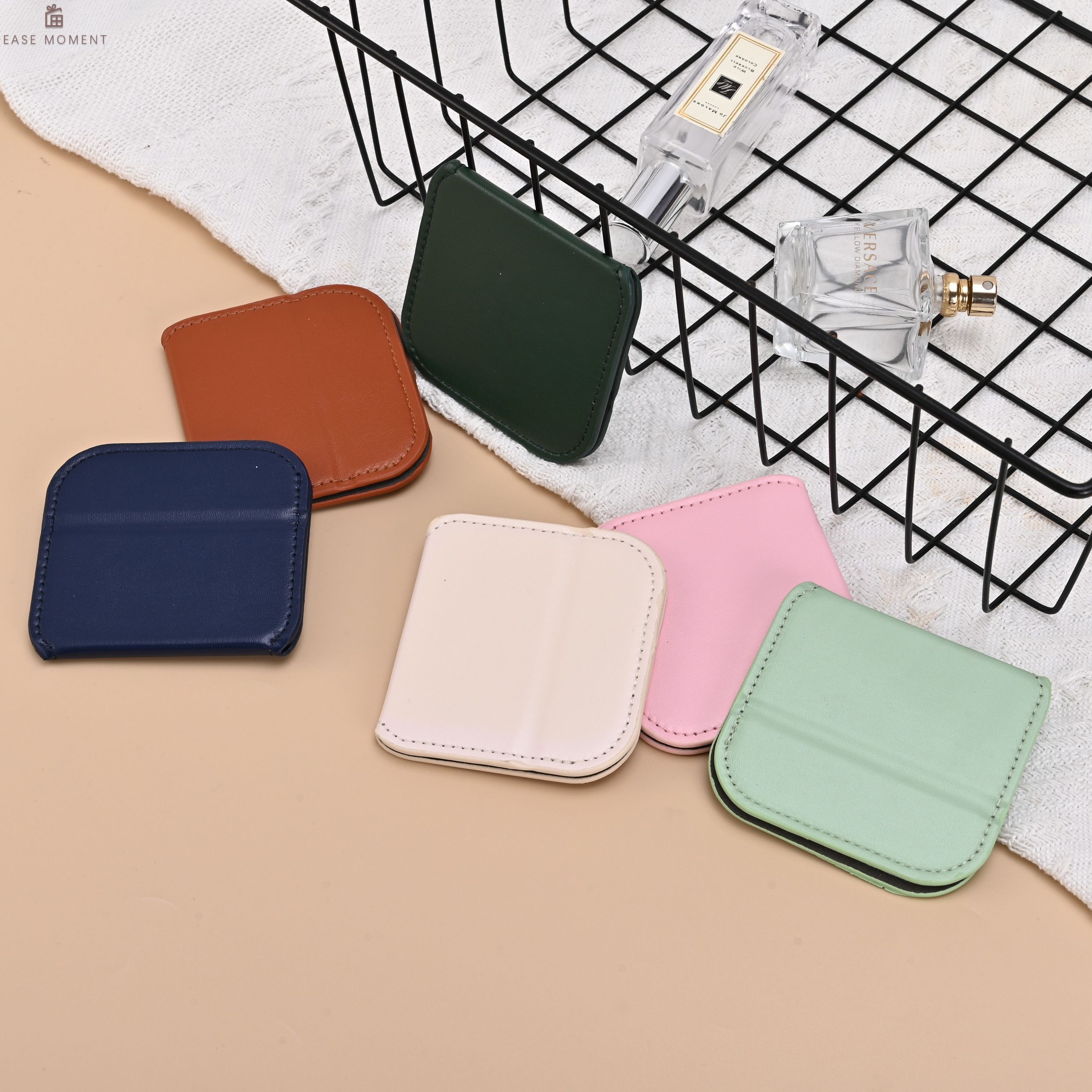 2-in-1 Foldable Mini Desktop & Pocket Mirror – Leather & Stainless ...
