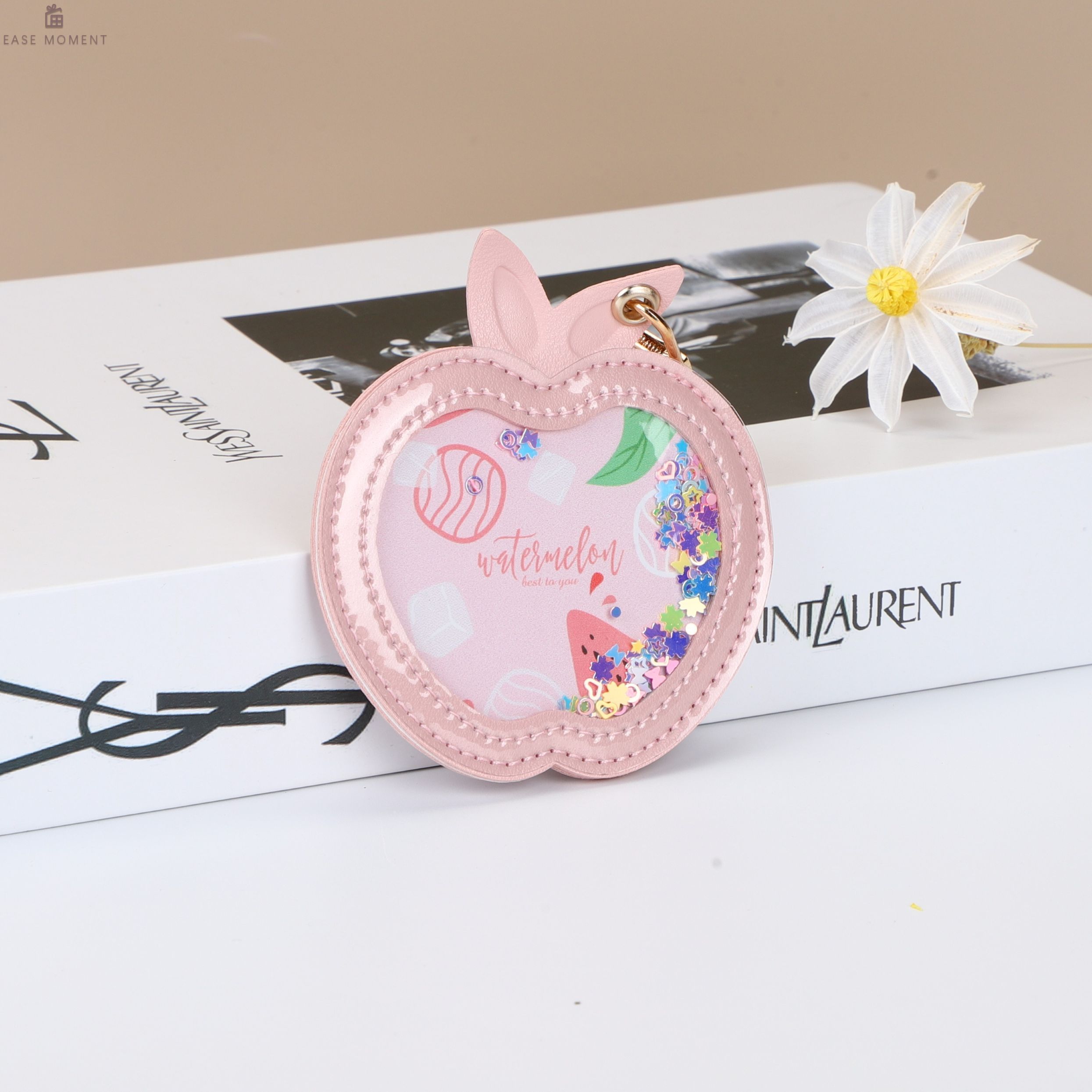 Leather Single-Sided Keychain Makeup Mirror with Sand Flow - Cute Bag ...