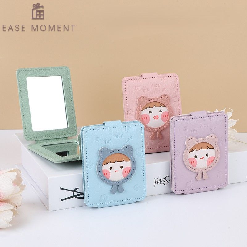 Rectangular Double-Sided Mirror with Leather Stitching