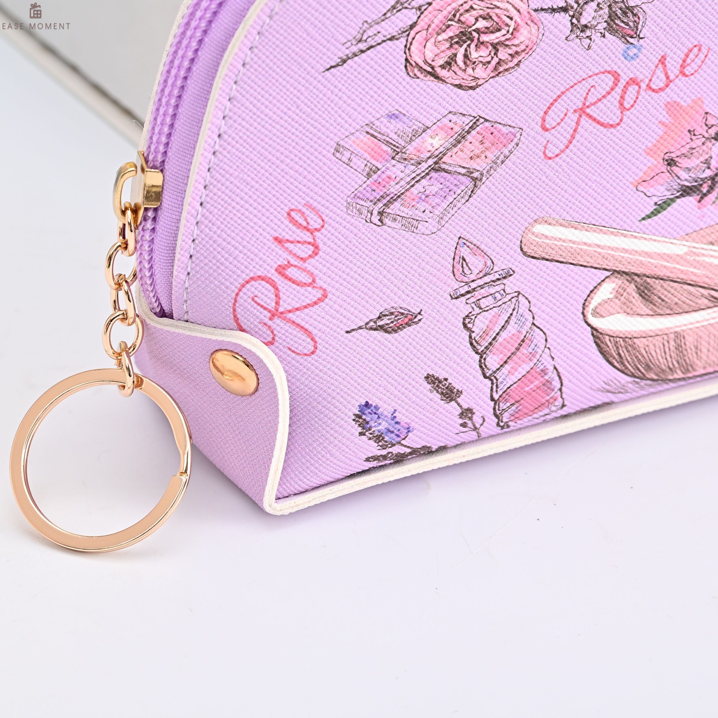 Leather Makeup Bag Keychain Custom Print Stitched Portable Cosmetic Pouch
