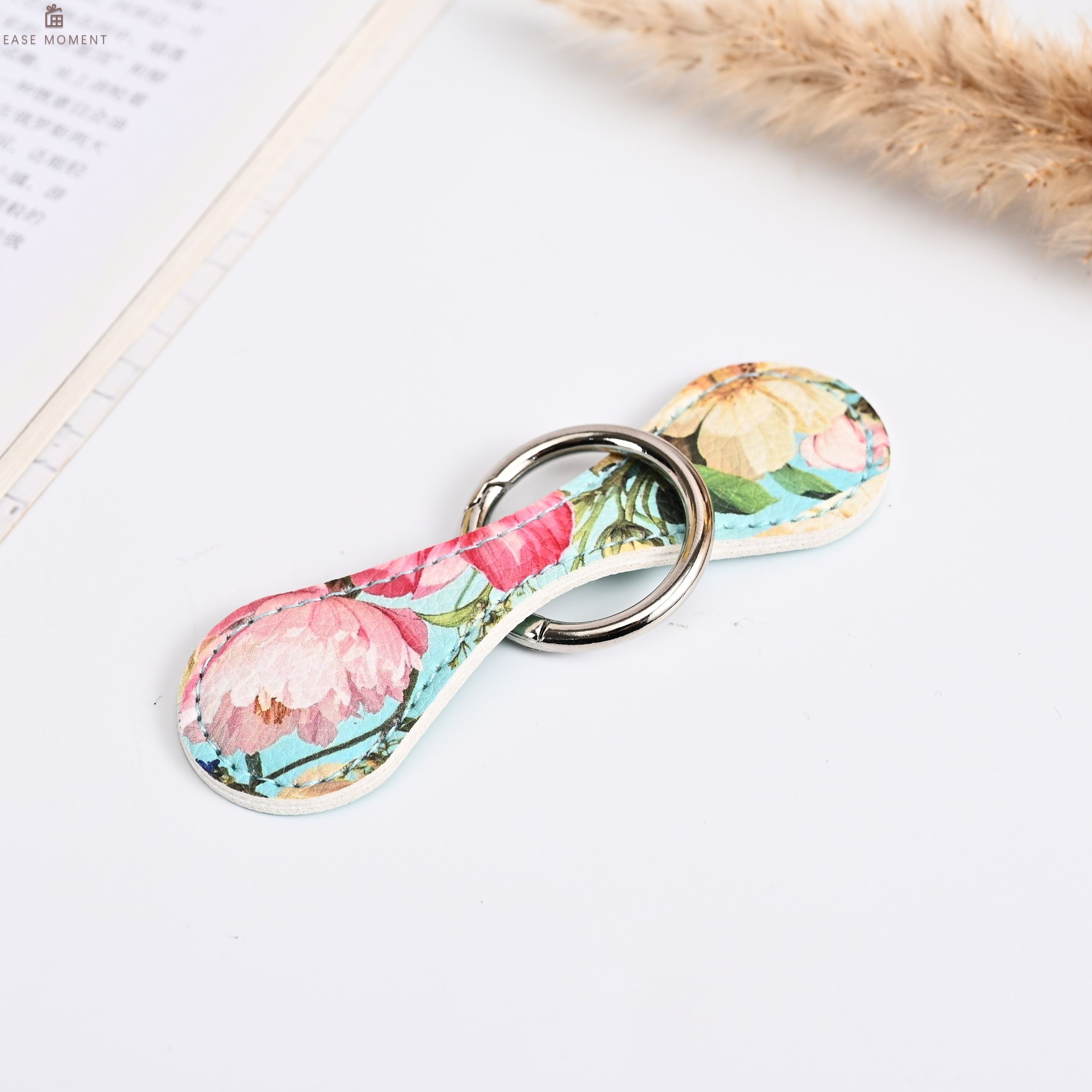 Floral PU Magnetic Key Ring - Multi-Use Keychain Cufflink Bookmark for ...