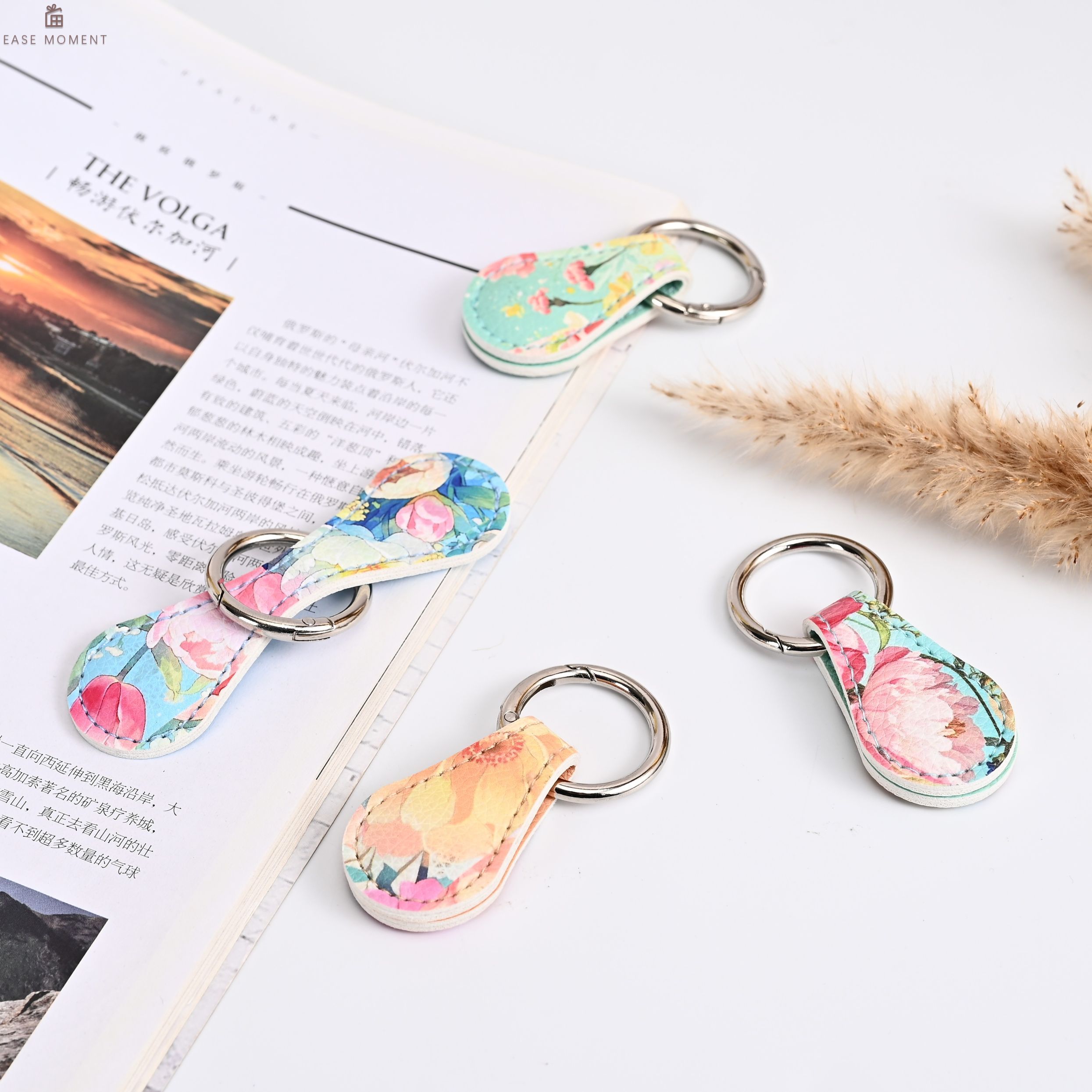 Floral PU Magnetic Key Ring - Multi-Use Keychain Cufflink Bookmark for ...
