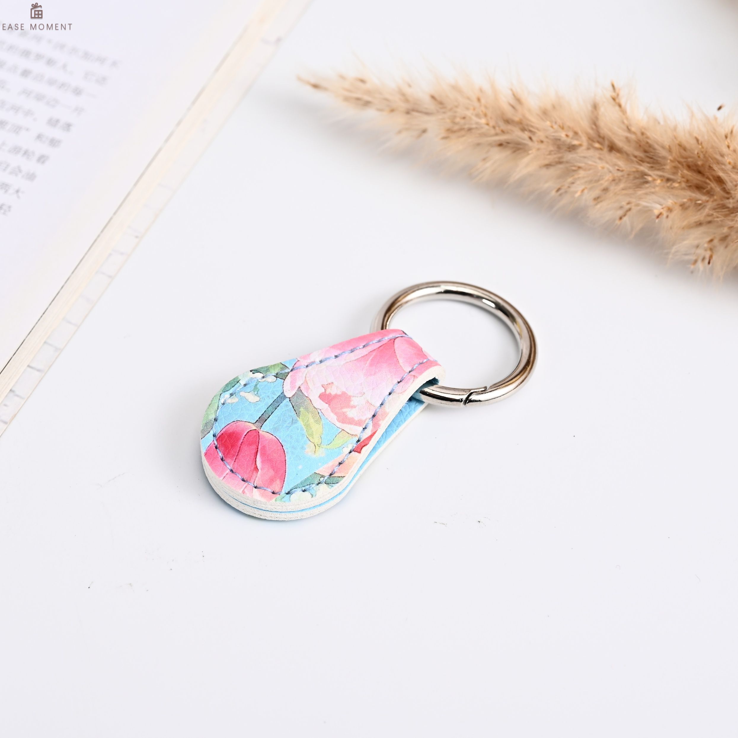 Floral PU Magnetic Key Ring - Multi-Use Keychain Cufflink Bookmark for ...