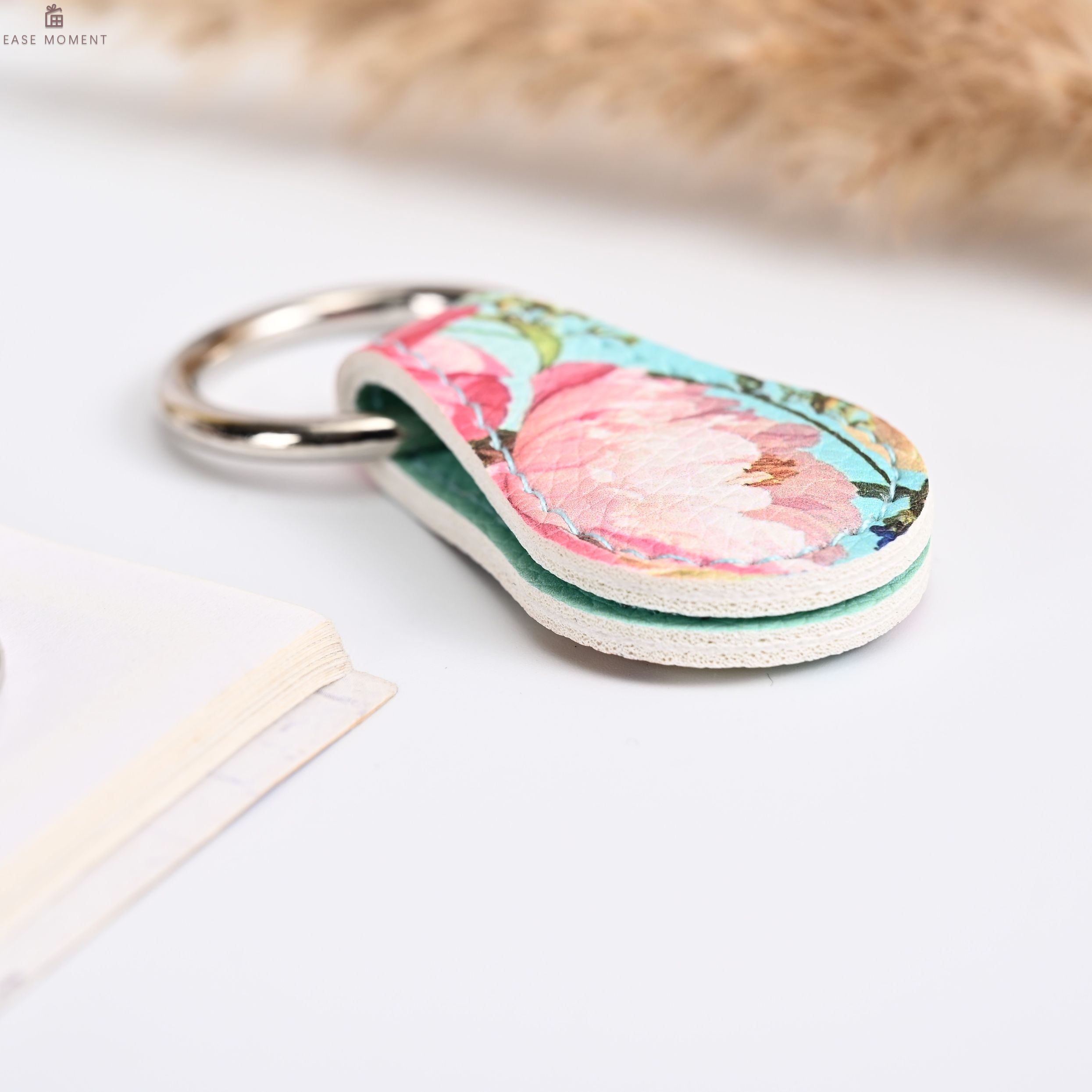 Floral PU Magnetic Key Ring - Multi-Use Keychain Cufflink Bookmark for ...