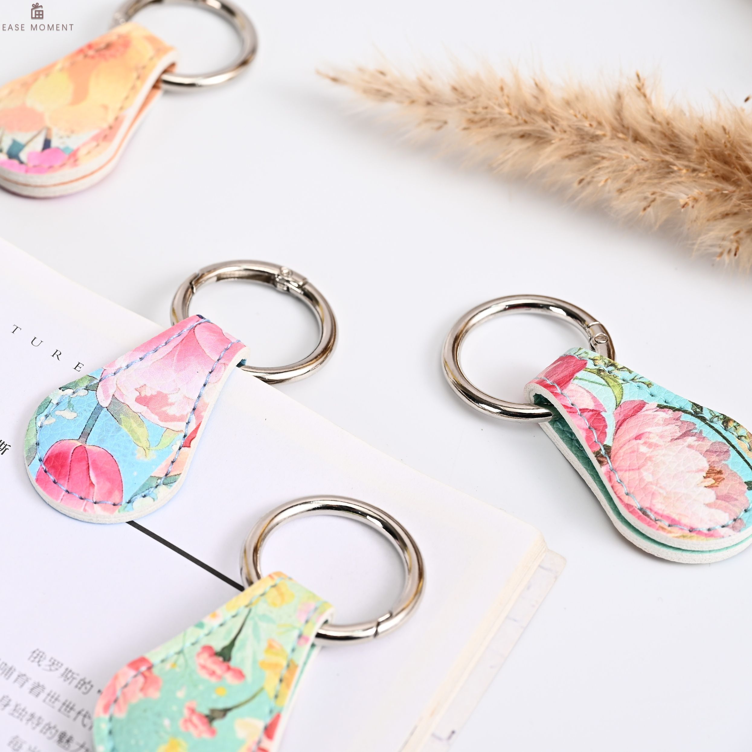 Floral PU Magnetic Key Ring - Multi-Use Keychain Cufflink Bookmark for ...