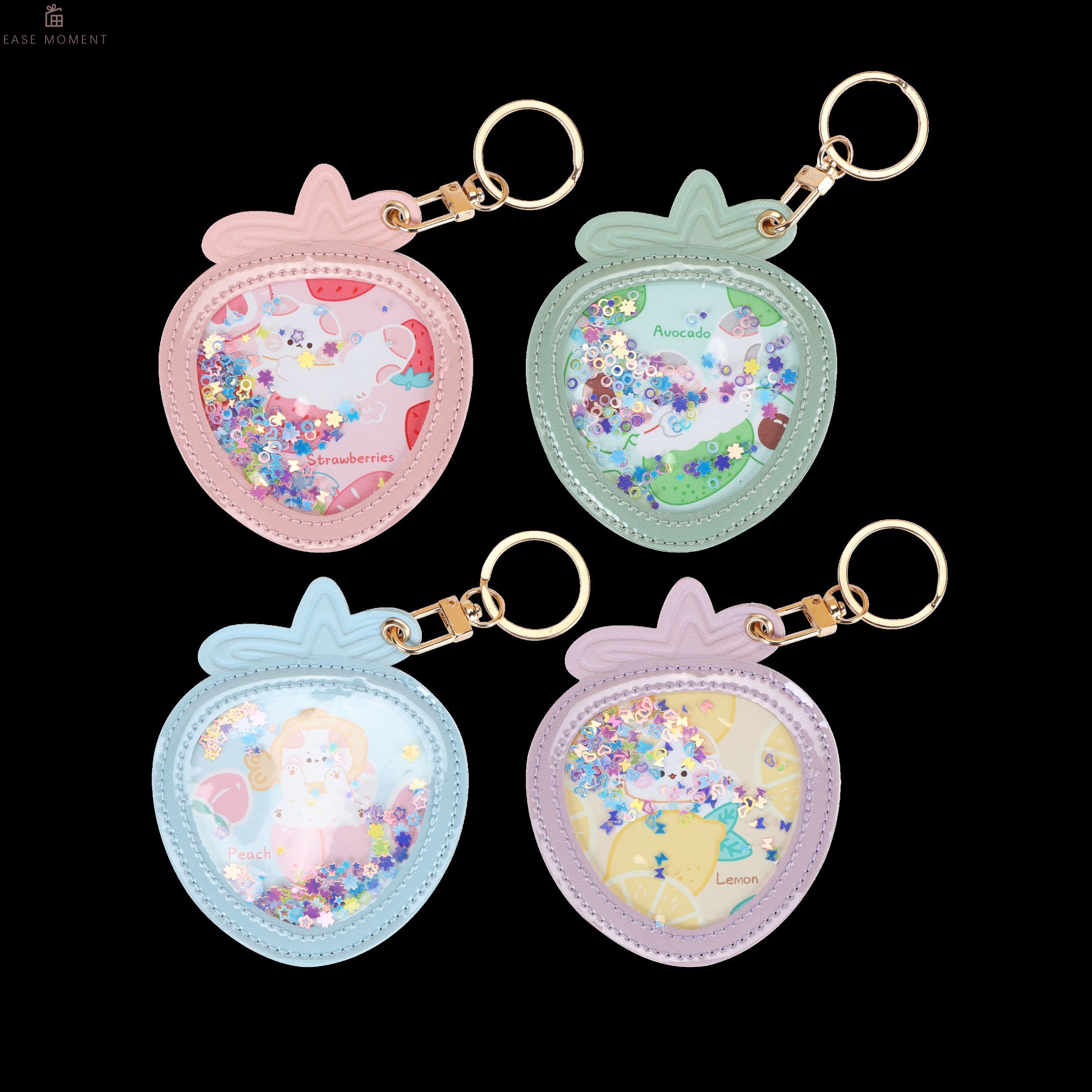 Leather Strawberry-Shaped Keychain Makeup Mirror with Sand Flow - Cute ...