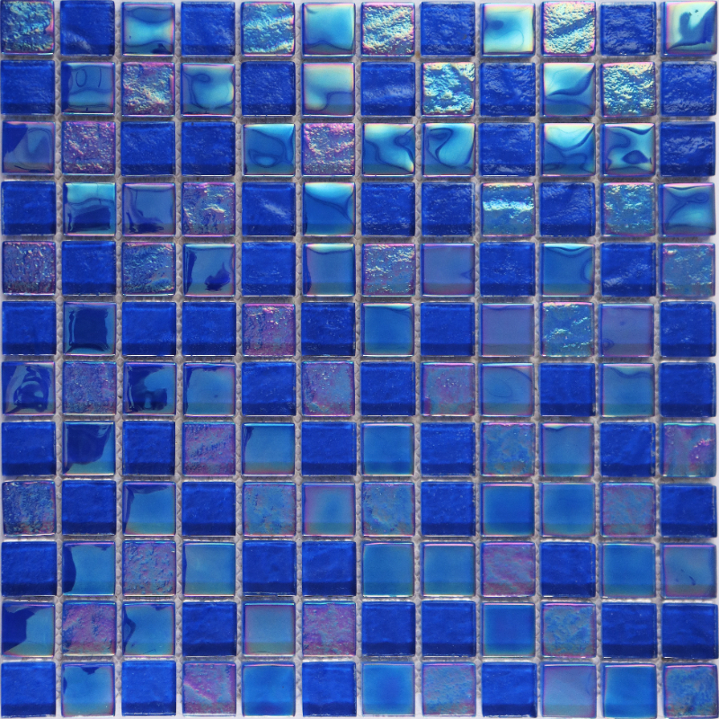 Blue and Iridescent Colors High-Temperature Swimming Pool Glass Mosaic, Square Tile