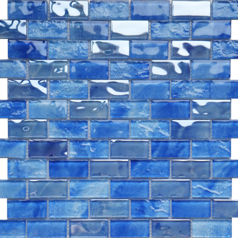 Blue and Light Blue High-Temperature Hand-Printed Swimming Pool Glass Mosaic, Subway Tile
