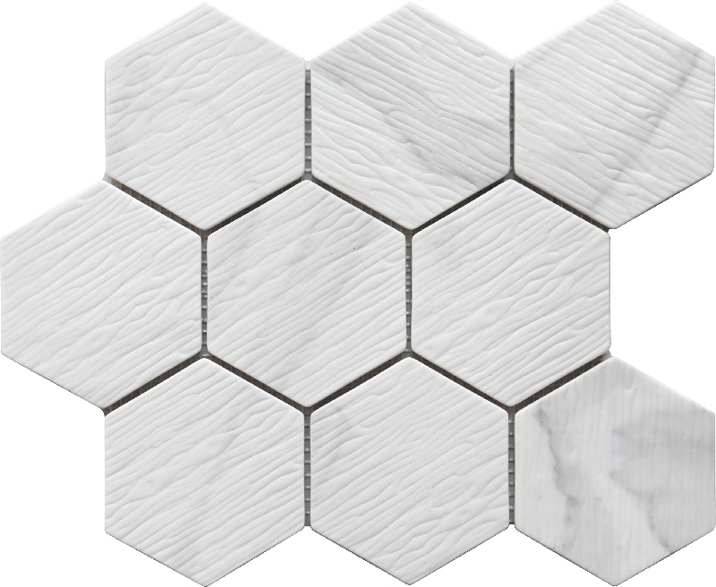 Marble & Wood Hexagon Recycled Glass Mosaic
