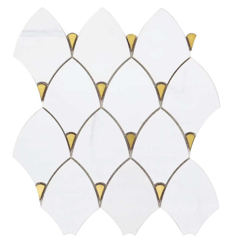 Calacatta White Arrow Recycled Glass Mosaic