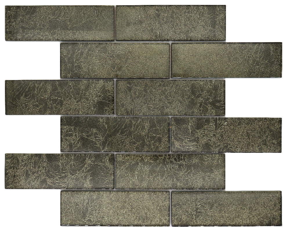 Antique Gold Foil Olive Green Subway Glass Mosaic