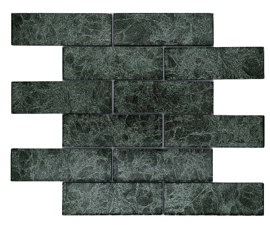 Silver Foil Emerald Green Subway Glass Mosaic