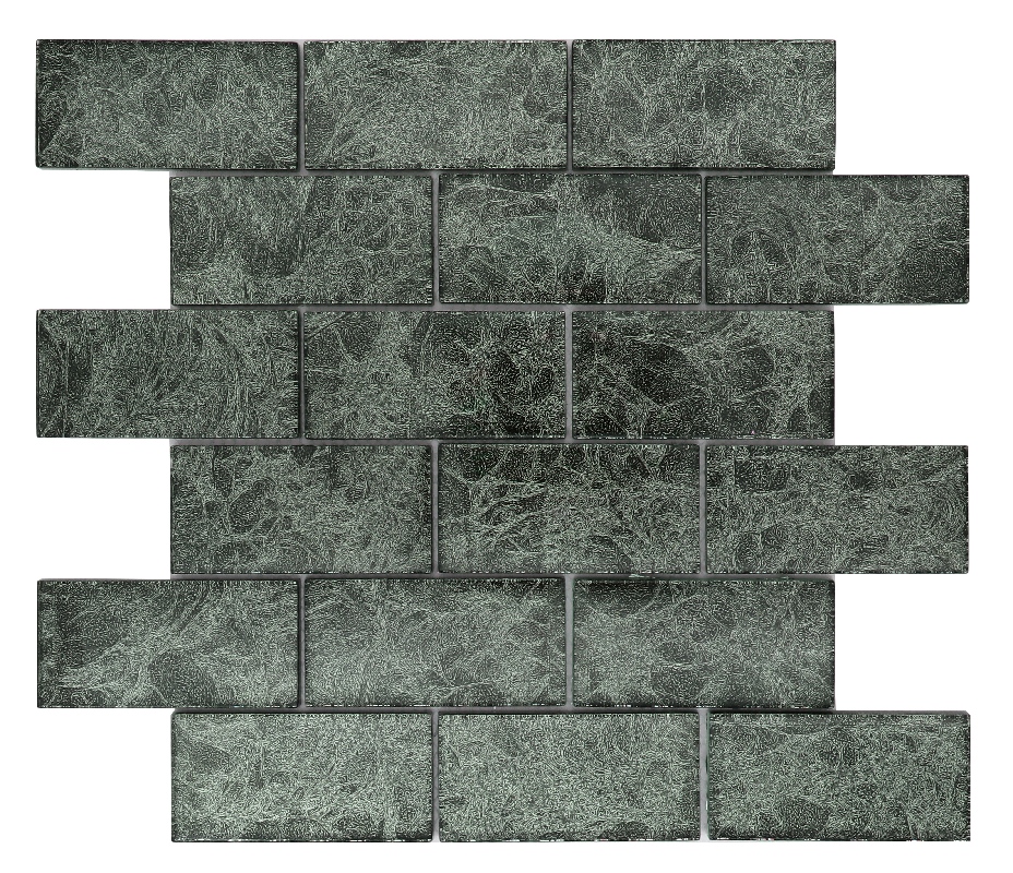 Silver Foil Emerald Green Subway Glass Mosaic 48×98