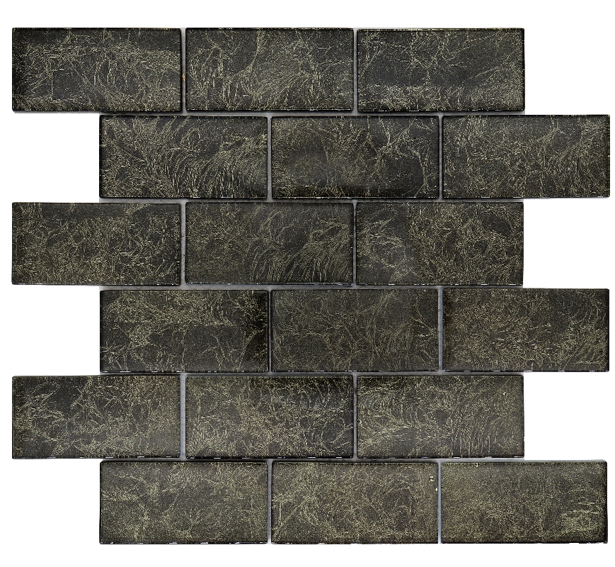 Antique Gold Foil Black Glass Mosaic 48×98