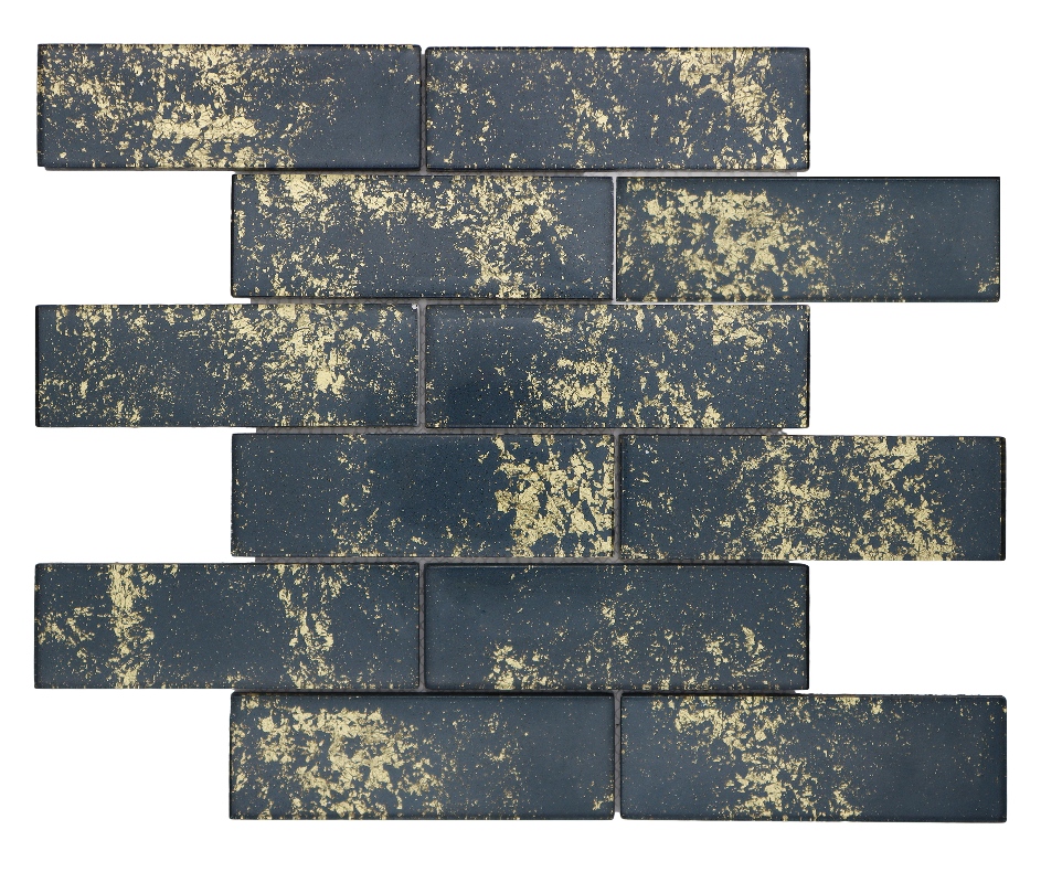 Gold Foil Dark Gray Subway Glass Mosaic