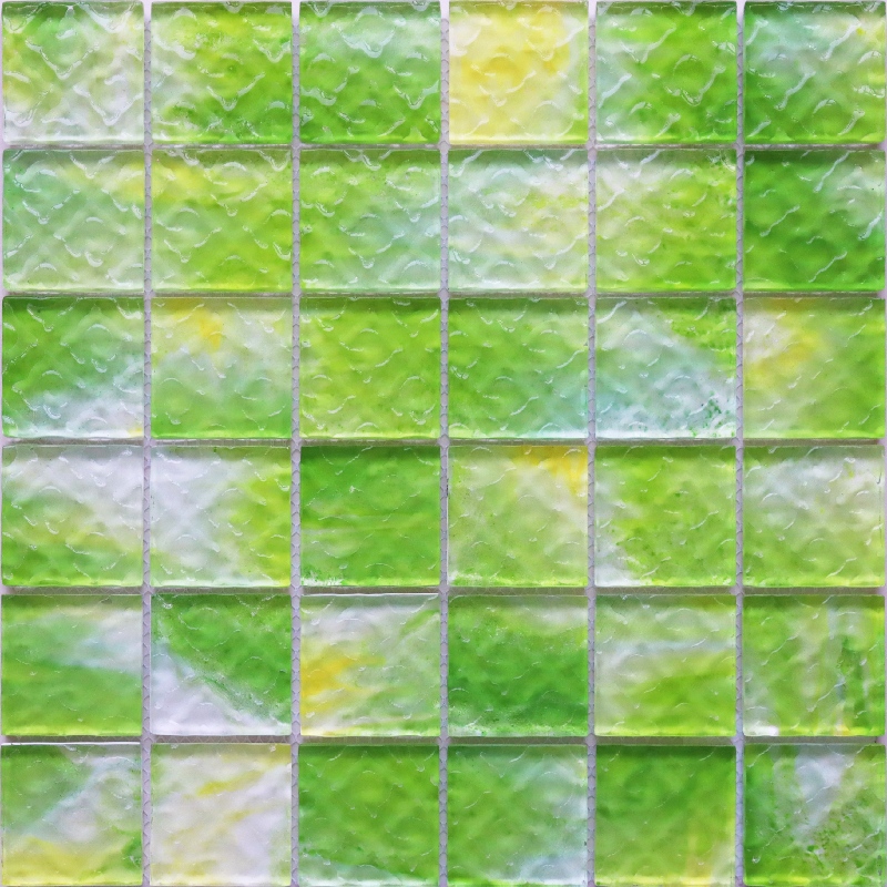Square Lime Green&White Watercolor Swirl Glass Mosaic