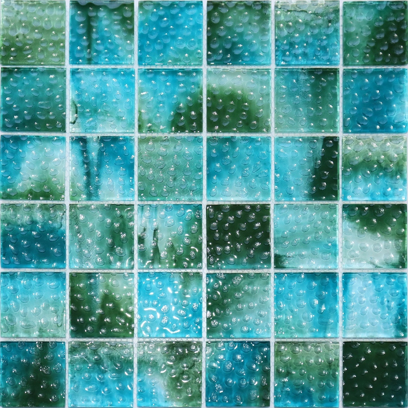Square Teal&Green Ombre Raindrop patterns Glass Mosaic