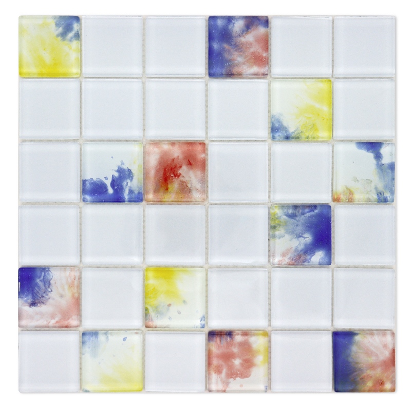 Square Watercolor Rainbow Pastel Glass Mosaic Tile