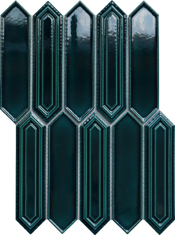 Mosaico cerâmico hexágono longo azul-petróleo queimado em forno