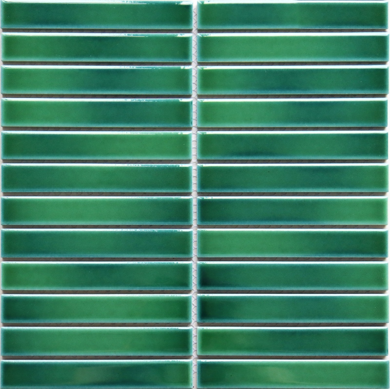  Ladrilho de mosaico cerâmico com tira verde Ombre queimado em forno 