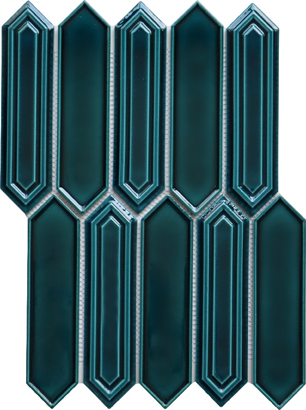 Mosaico cerâmico hexágono longo azul marinho queimado em forno