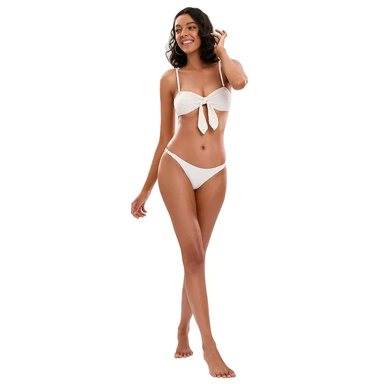 Metal Oyster Decored Bandeau High Leg Bikini Set With Asymmetrical Sarong main image 1