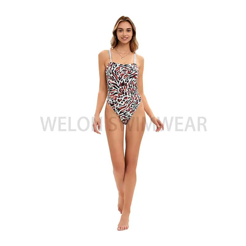 Leopard print one piece swimsuit