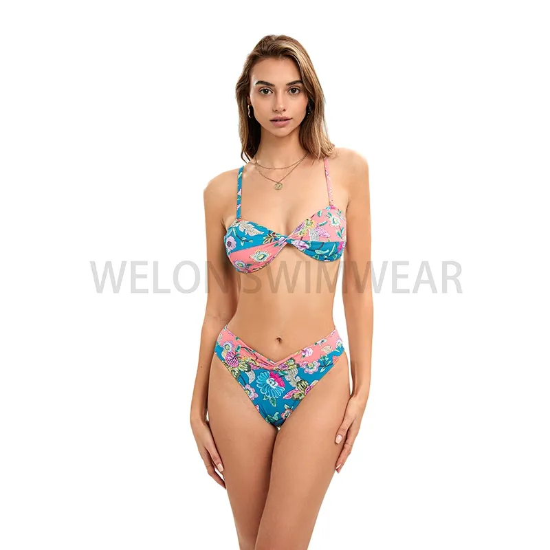 Fashion Print V-Neck One Piece Swimsuit Set