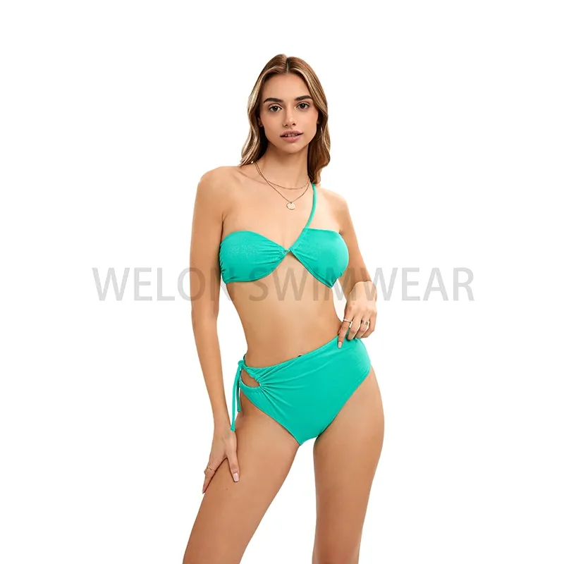 One shoulder strap Shiny Bikini Set