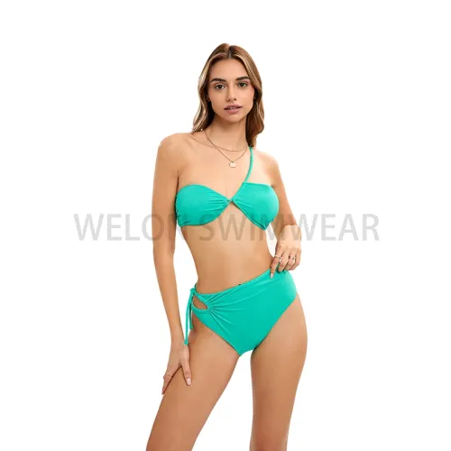 One shoulder strap Shiny Bikini Set