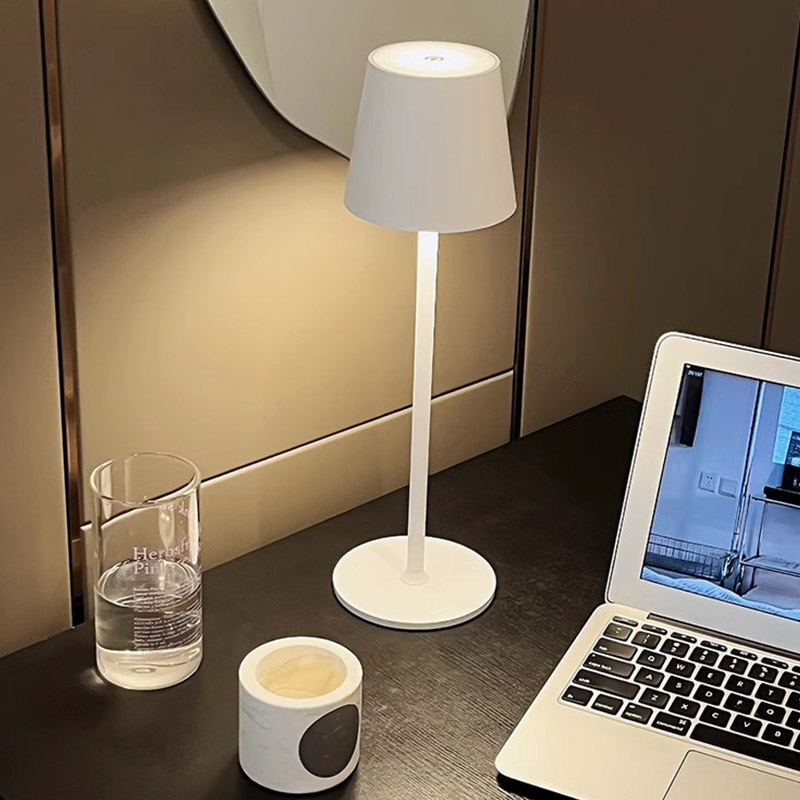 Cordless Mini LED Lamp, Metal Dimmable Bedside Light
