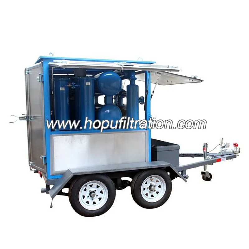 Usine de purification d'huile de transformateur équipée d'une boîte à outils et d'une remorque mobile