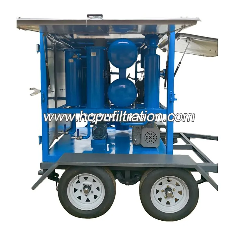 Usine de purification d'huile de transformateur équipée d'une boîte à outils et d'une remorque mobile