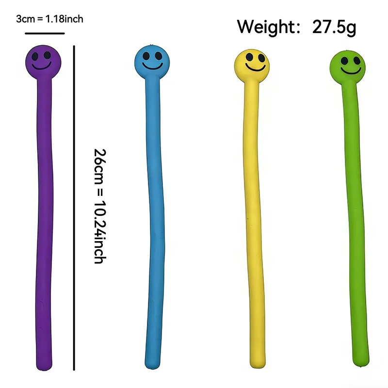 TPR stretch- en buig-stress-verlichting smiley-fidgetspeeltje met lange stok 