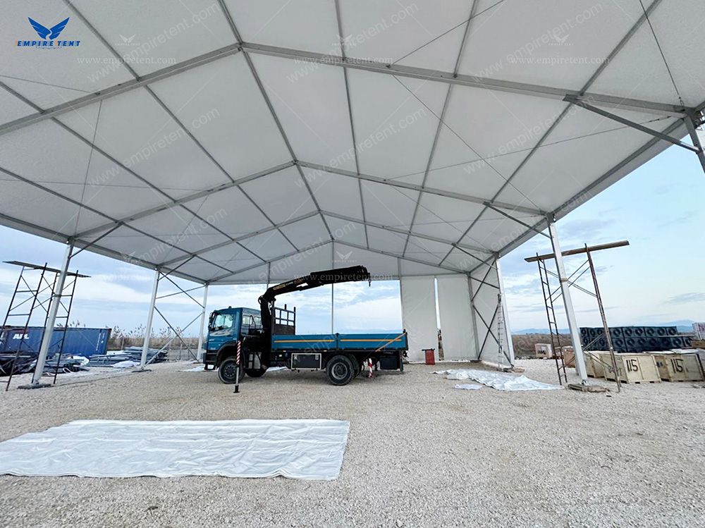 Our industrial tent has now been successfully erected in Albania and is poised for immediate use as a warehouse.