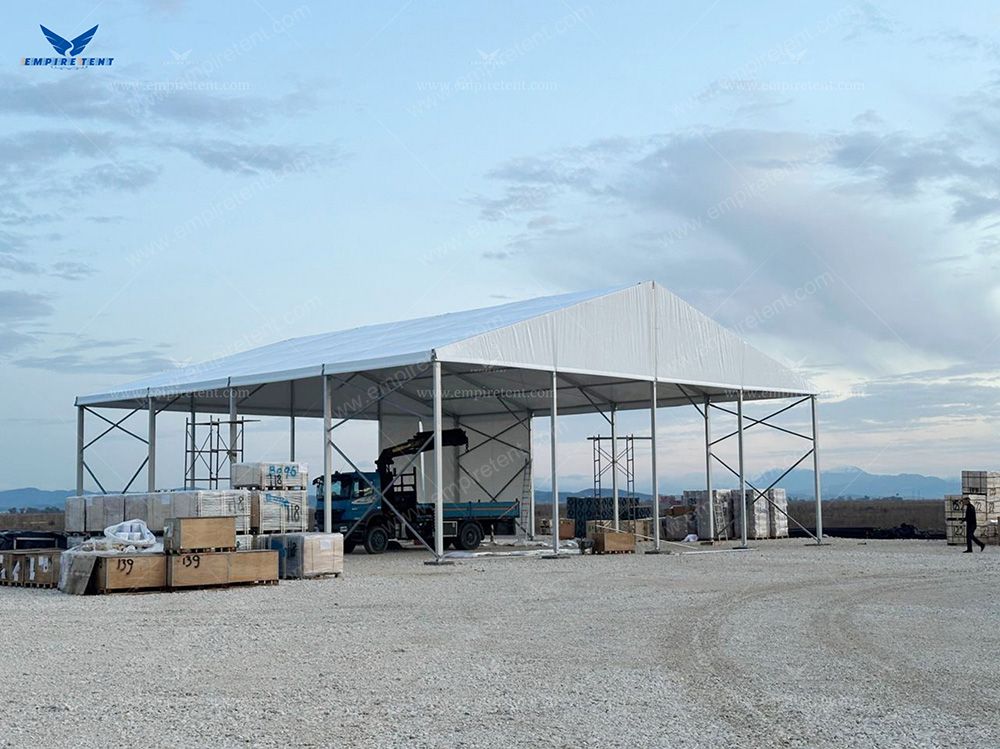 Our industrial tent has now been successfully erected in Albania and is poised for immediate use as a warehouse.